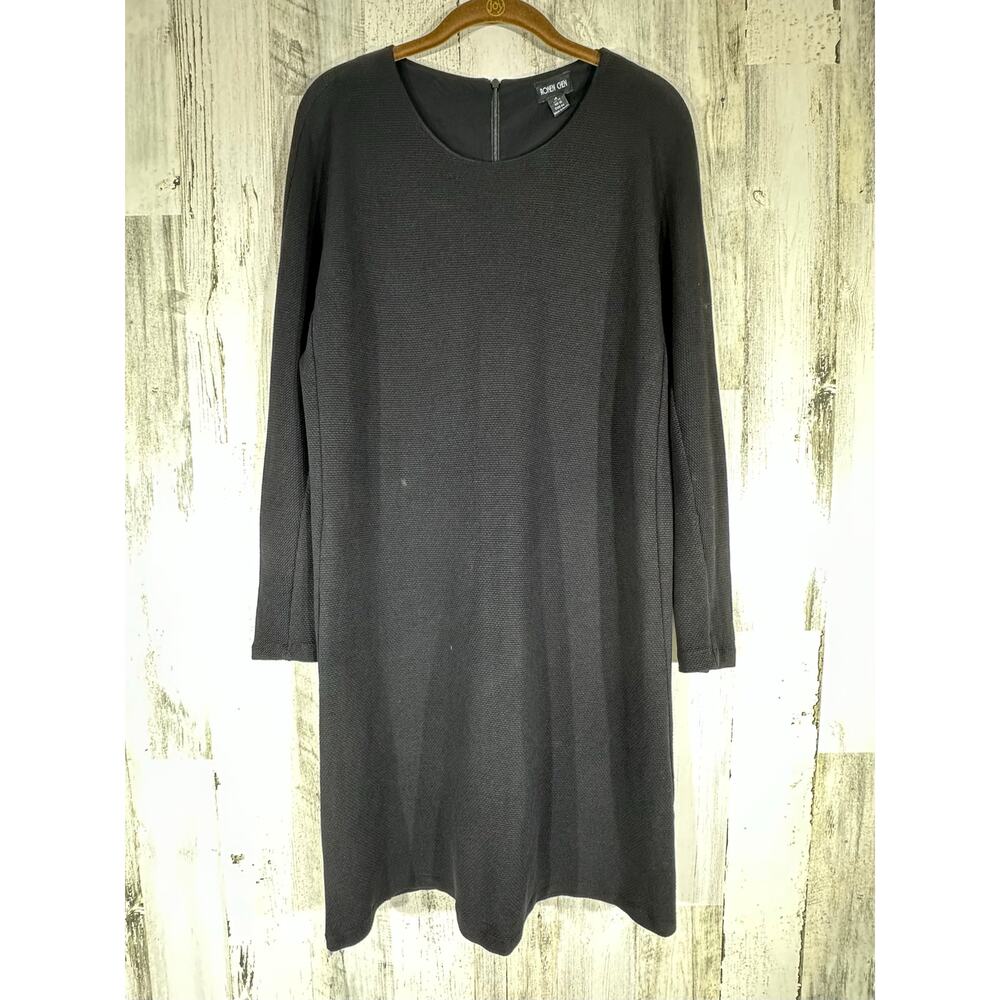 Ronen Chen Dress Size 4 Black Textured Long Sleeve‎ Scoop Neck Minimalist READ